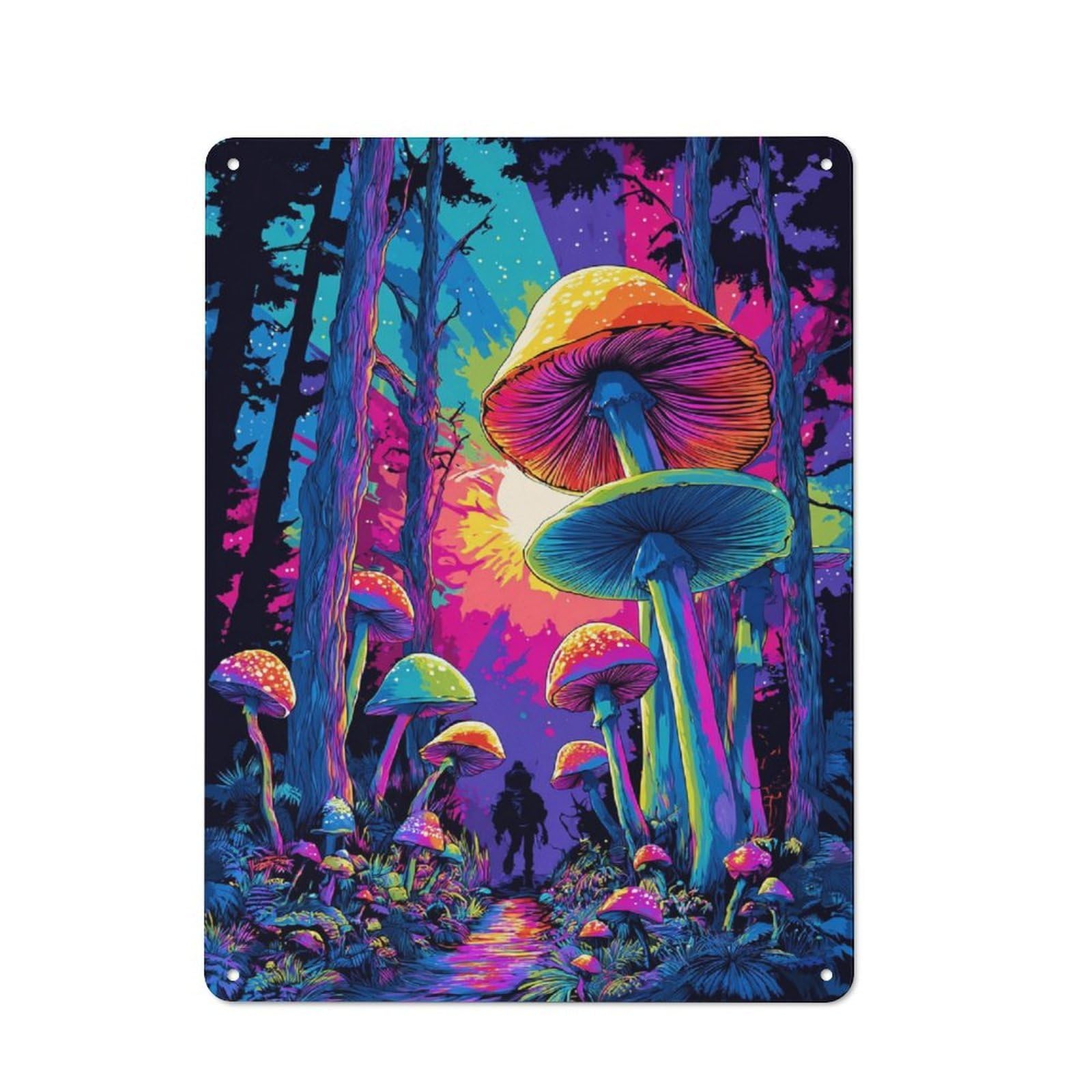Neon Forest Mushrooms Industrial-style Tin Sign 40x30cm for Café Or Home Bar, for Cooler-month Interiors with Industrial Character