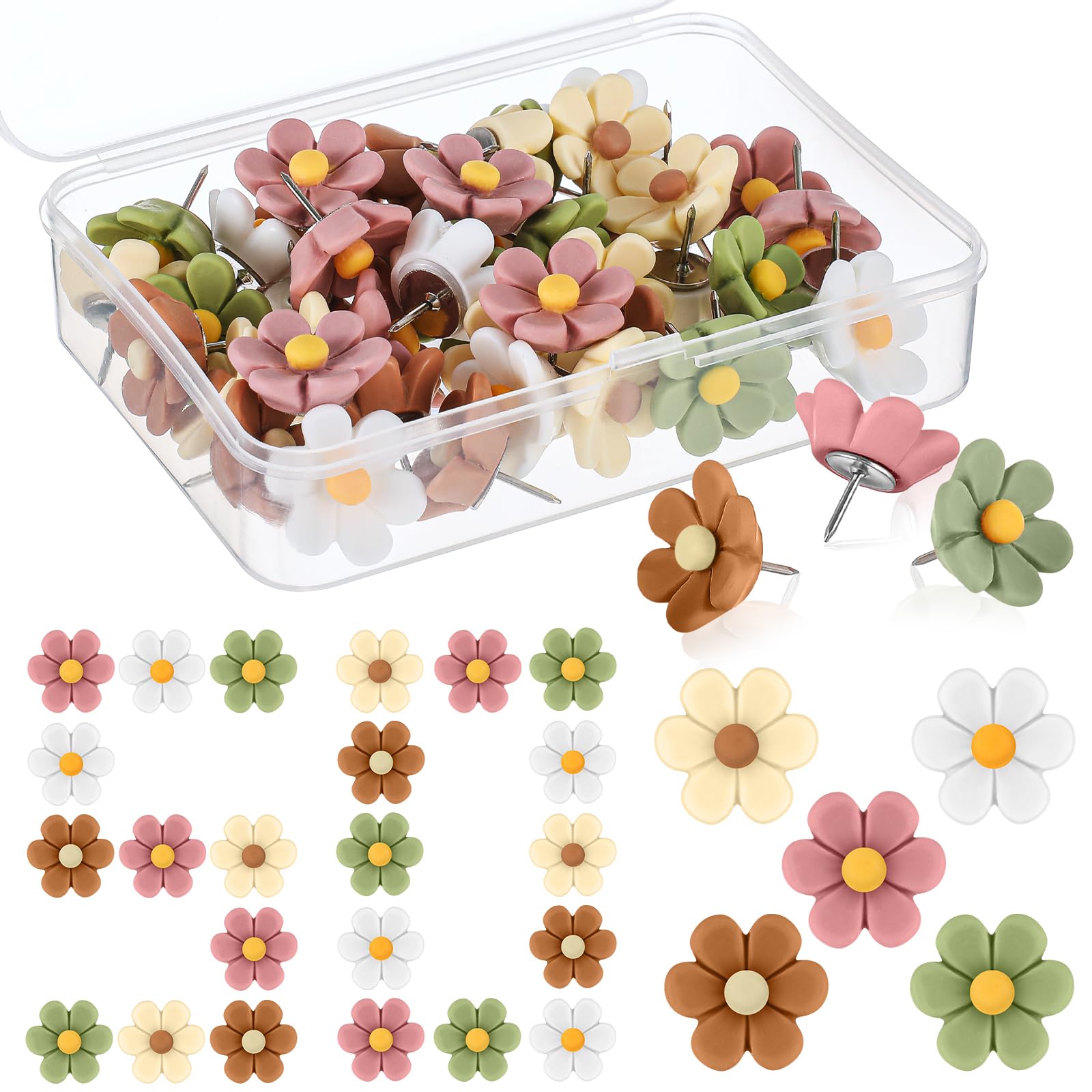 Dispowreath 50 Pcs Flower Push Pins Cute Push Pins for Cork Board Decorative Floret Wall Thumb Tacks for Bulletin Board Office Hanging Photo Poster