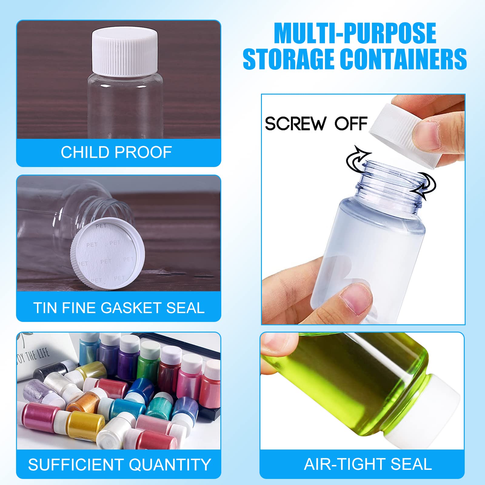 Botella Plastico Transparente 20ml con Tapón de Rosca para Cosméticos, Viajes, Champú, Loción