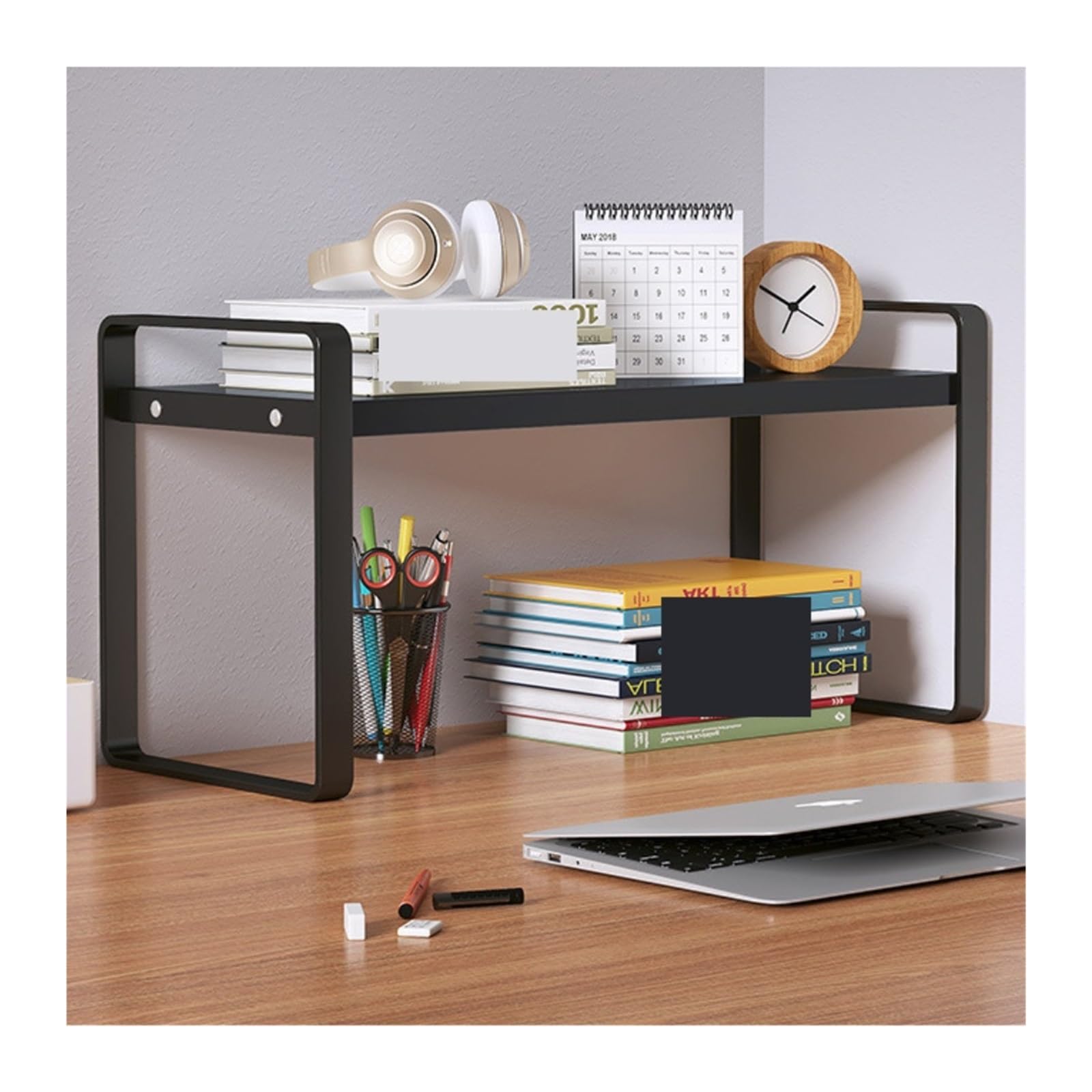 FYIYIEW spice rack, Microwave Stand Oven Rack Kitchen Rice Cooker Desktop Bookshelf(Black,30cm)