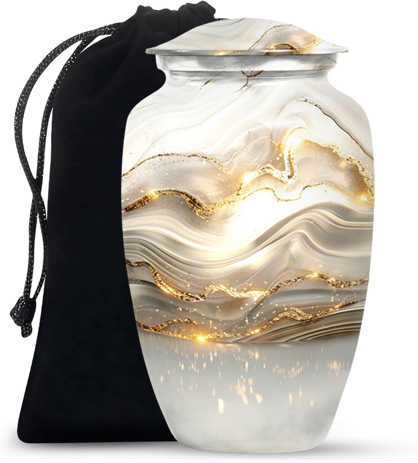 Golden Horizon - Human Remains Urn - Cremation Urn for Male & Female - 10 Inch - Large with Velvet Bag - Decorative Urns for Ashes - Funeral Urn - Urns for Adult Male - Burial Urns for Ashes