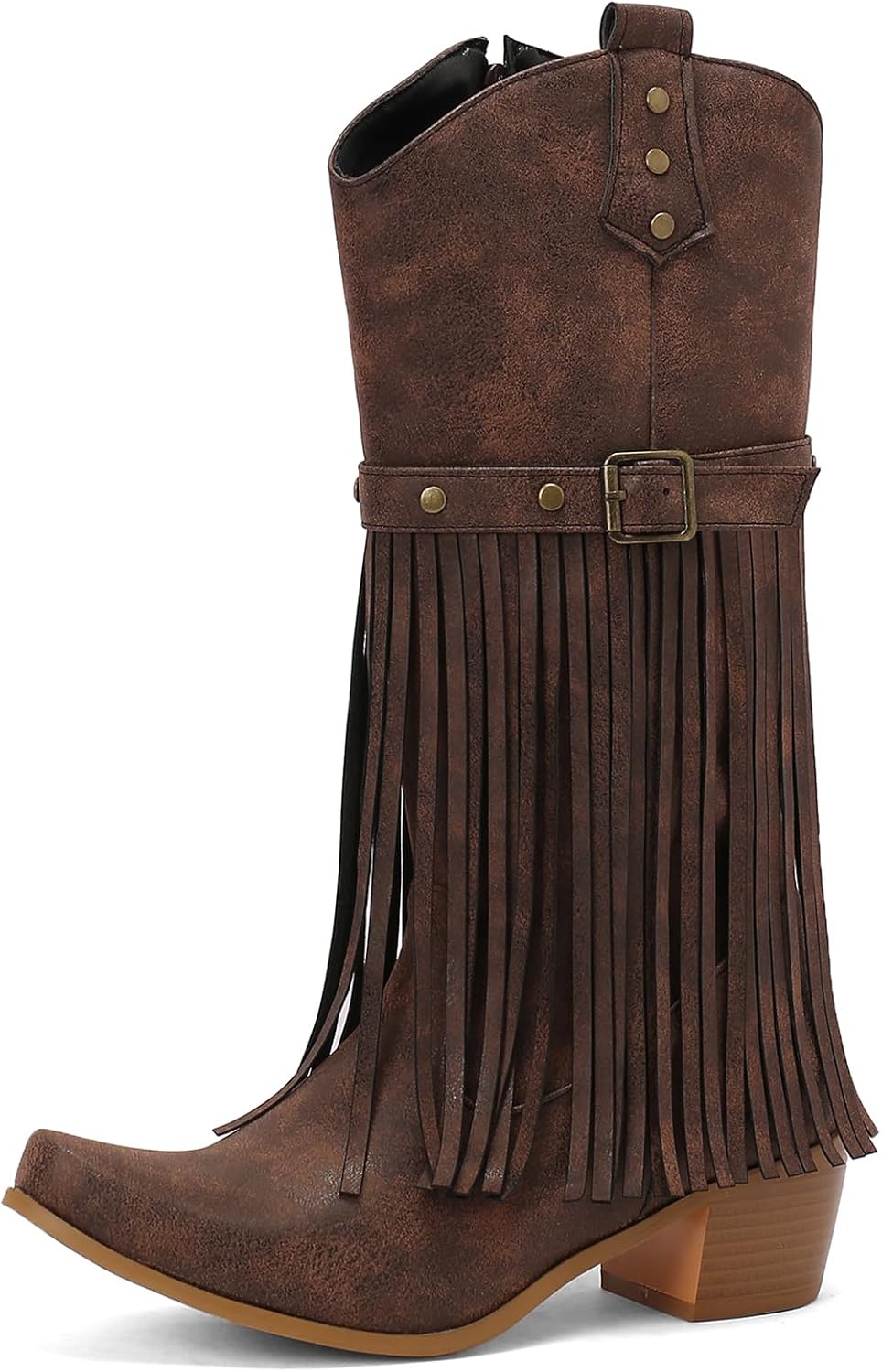Women's Metal Decoration Fringe Cowboy Western Knee High Boot