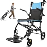 Wheelchairs for Adults,Utral-Lightweight(only 19.4lbs) Transport Chair, Foldable and PortableTravel Wheelchair with Telescopic Handle,Portable Folding Transfer Wheelchairs for Seniors(Blue)