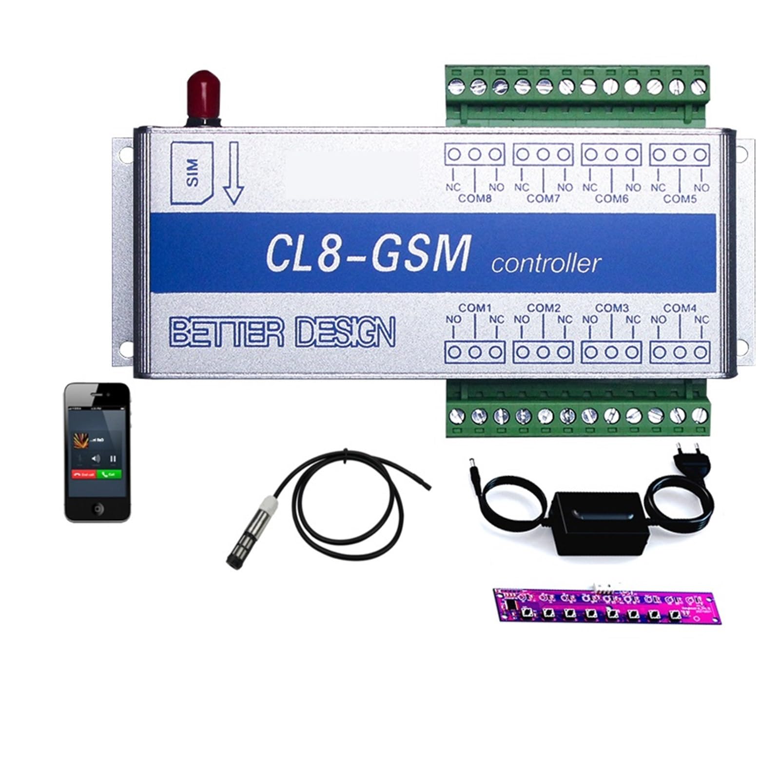 Zestaw do elektrycznego otwierania bramy, CL8-GSM-NC Bezprzewodowy system alarmowy z alertami SMS Monitorowanie temperatury Alarm GSM + czujnik alarmem o awarii zasilania(Kit1)