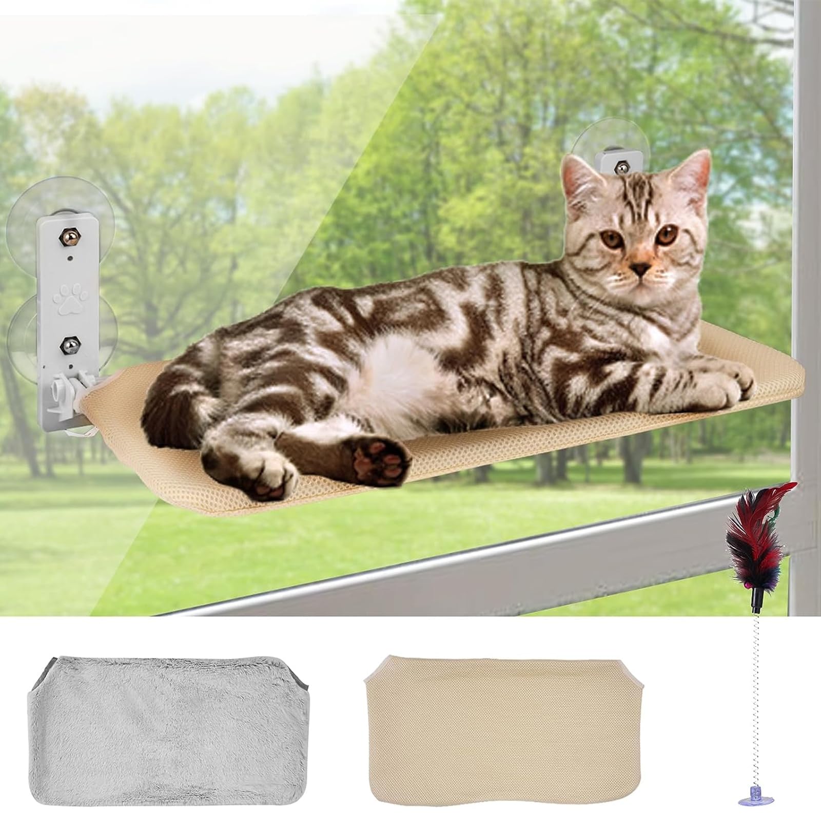 Hamaca para Gatos Ventana Plegable, Hamaca Colgante para Gatos con 4 Tazas de Succión y 2 Almohadas Suaves, Cama para Gatos de Ventana, Cama Colgante para Gatos, Peso de 15 kg/33 Libras, 52 × 30 cm