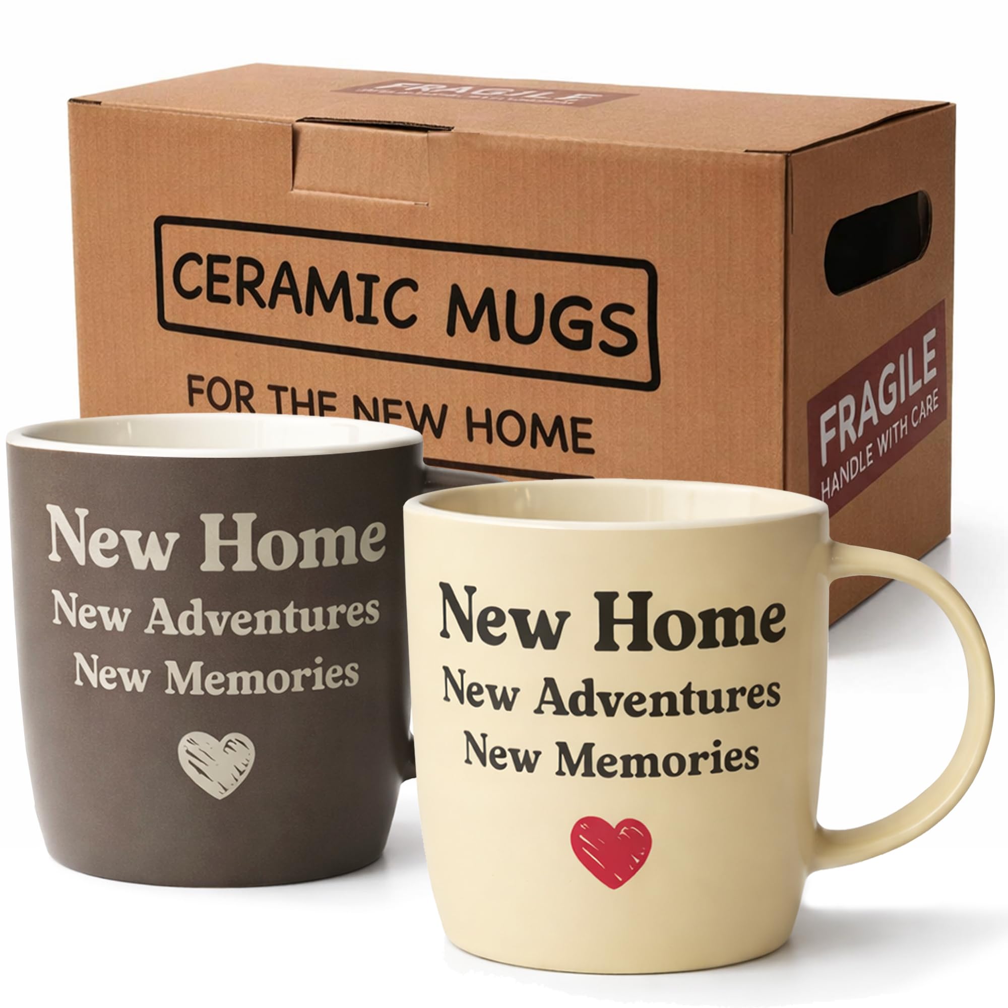 Triple Gifffted Housewarming Coffee Mug Set for New Home, Adventures, Memories, House Warming Couples Gift for Homeowners, Moving in Away or First Home Gifts, 13oz Ceramic