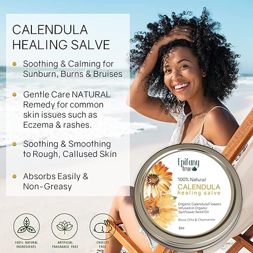 Miniatura 4 de Crema de caléndula 100% natural de 2 onzas  Bálsamo calmante para la piel seca, crema de eczema, erupciones, moretones, alivio de picazón de picazón