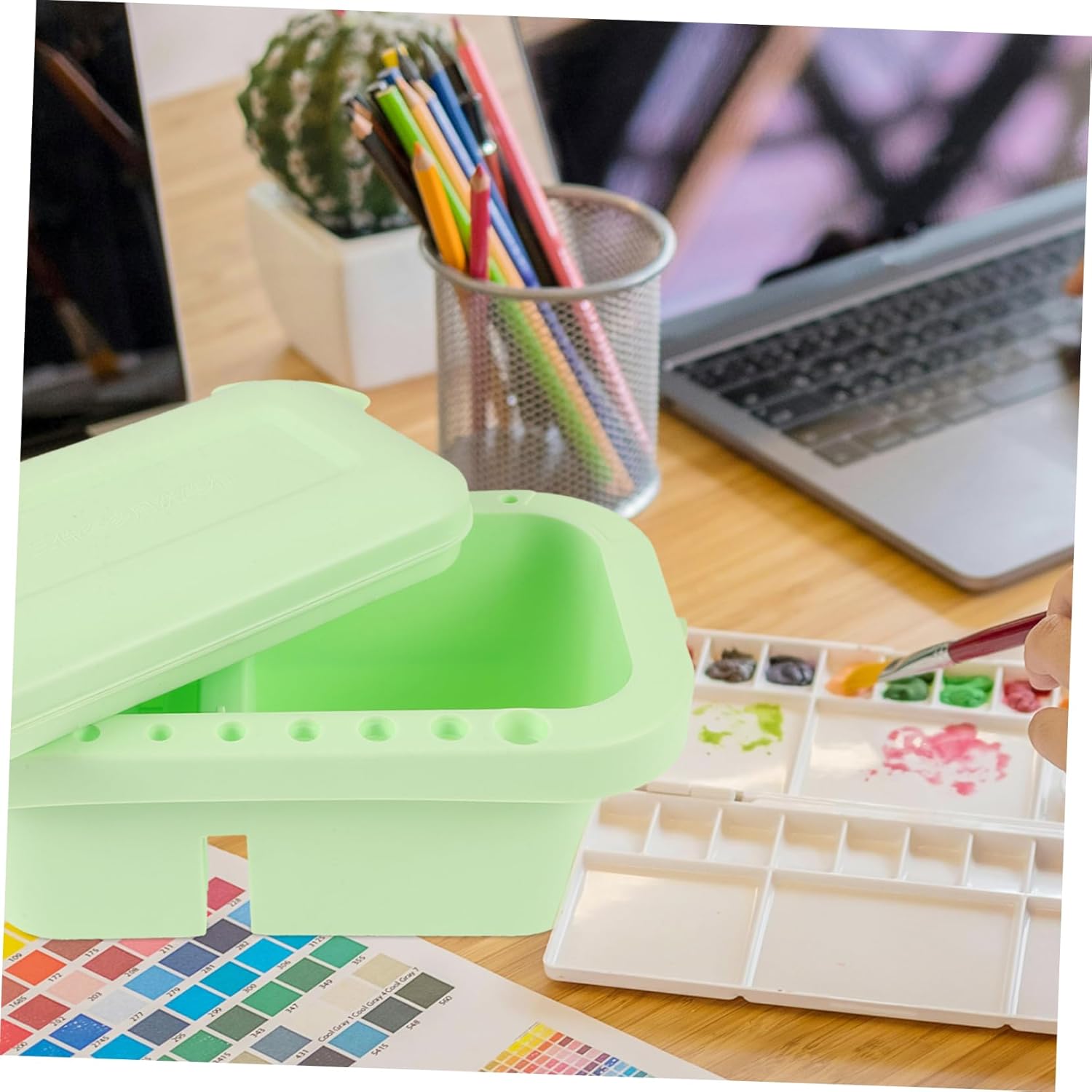 Paint Brush Cleaner and Holder Handle Multi-Functional Reusable Wash Bucket for Watercolor and Oil Painting Portable Art Supplies for Artists and Students