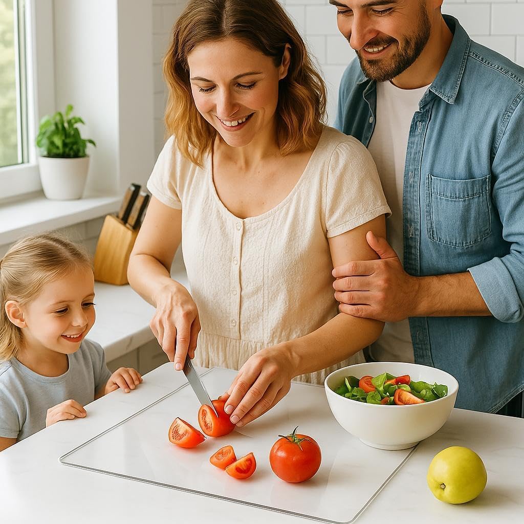 Acrylic Cutting Board with Counter Lip, Clear Cutting Boards for Kitchen Counter with Juice Groove, Non Slip for Countertop Protector, Apartment Essentials Kitchen Decor Gifts