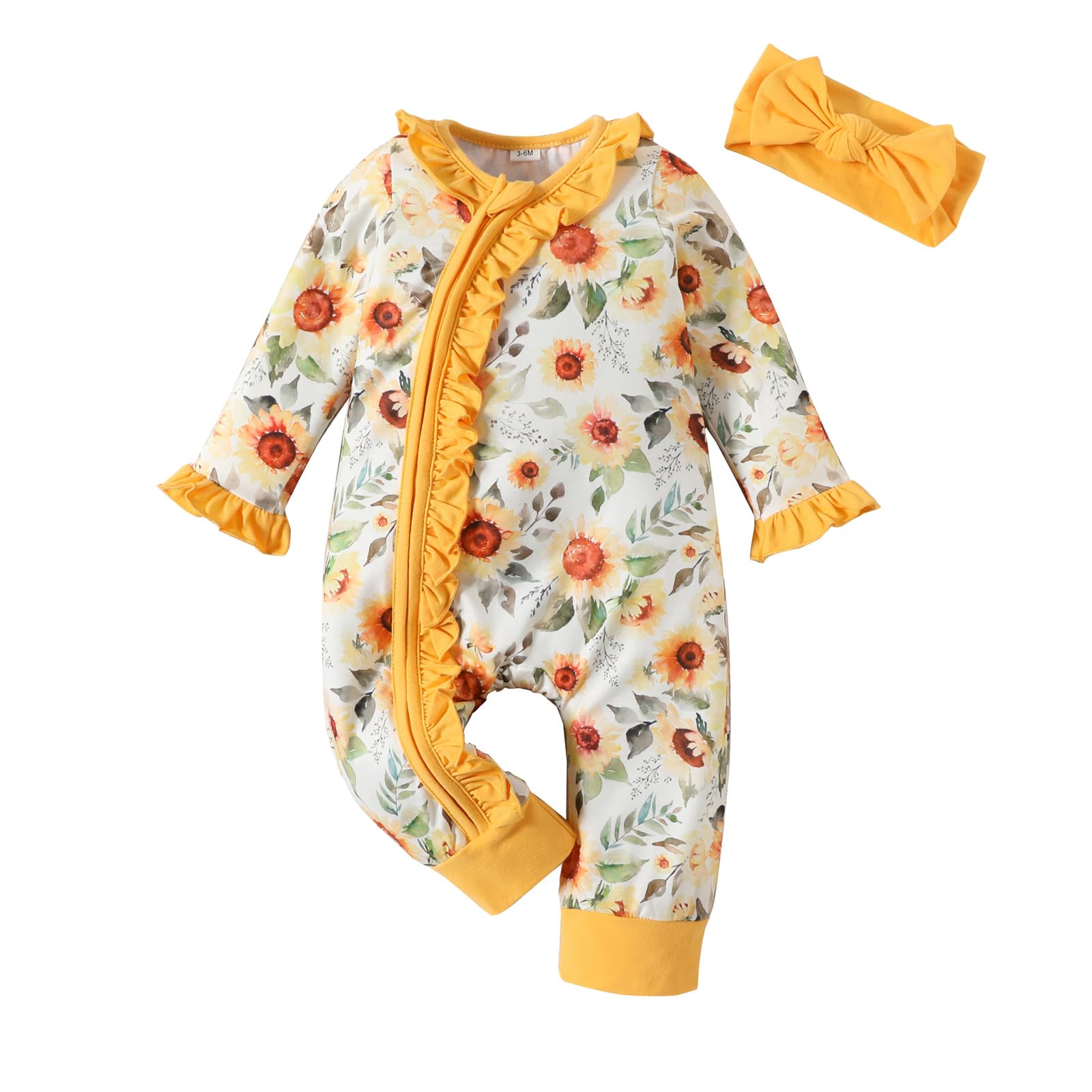 ADXSUNNewborn Baby Girl Clothes Infant Girls Floral Zipper Romper Coming Home Outfits Fall/Winter Clothes 0-9 Months