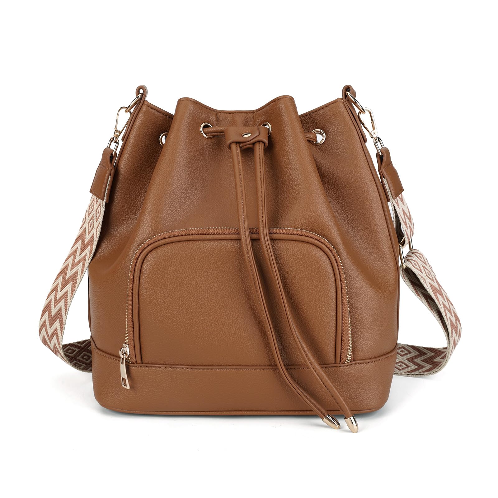 AFKOMST Borsa a secchiello da donna in pelle, con coulisse e tasca frontale con cerniera, grande capacità, borsa a tracolla per lavoro, viaggi e uso quotidiano