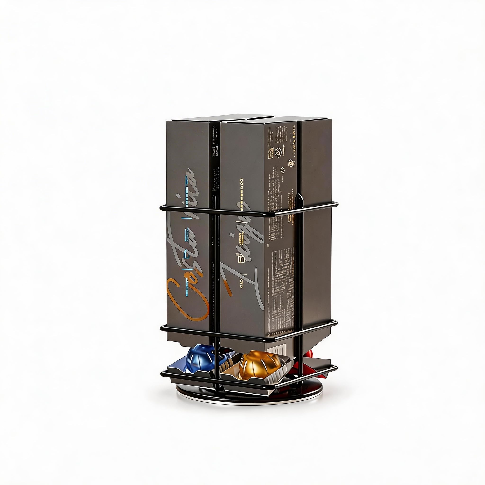 Photo 1 of Bremoon Rotating Coffee Pod Holder Compatible with Vertuo Stores for Nespresso Vertuoline Capsules Space Saving Black Metal Organizer for Kitchen Counters Capacity of 40 pcs