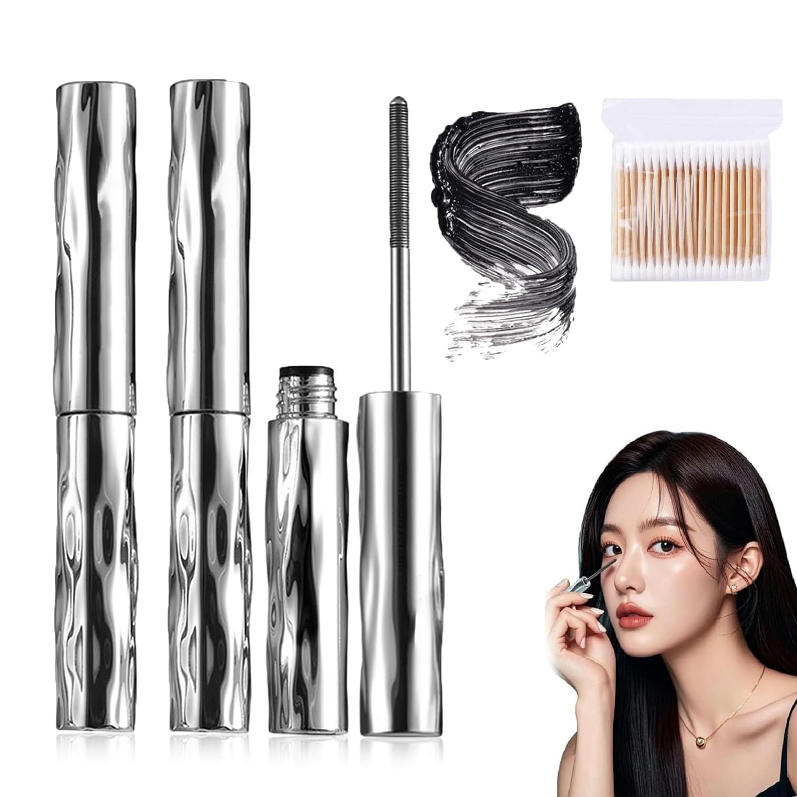 Ultimate Length & Curl Mascara Set, Steel Pipe Eyelash Primer, Steel Tube mascara Primer, 2025 New Waterproof Black Washable Metal mascaras, Iron Wand mascara,Waterproof & Sweat-Resistant (2pcs, 1)