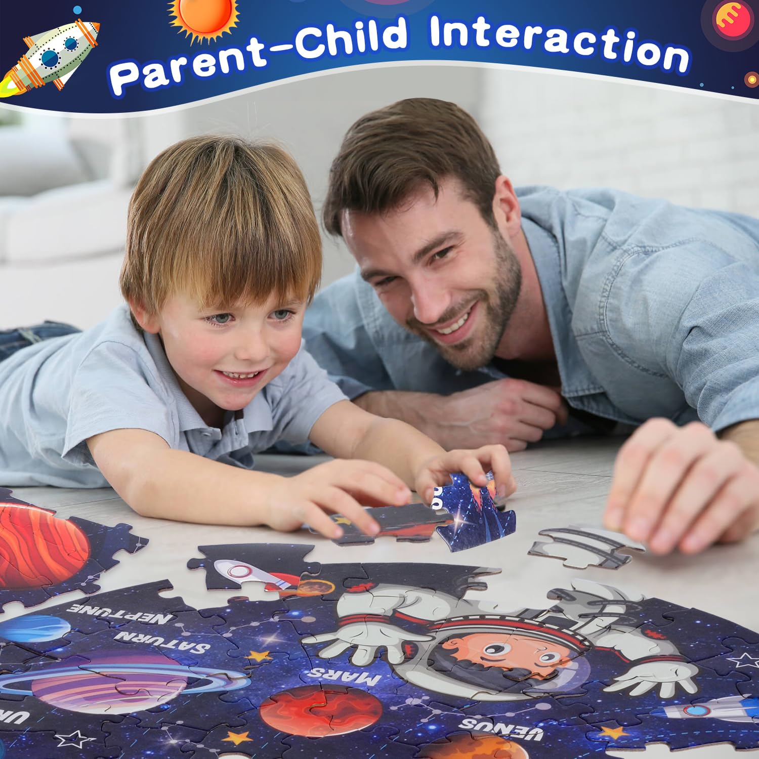 Puzzle Bambino Sistema Solare da Pavimento 71 Pezzi per 5 6 7 8 Anni, Gioco Regalo per Ragazzi