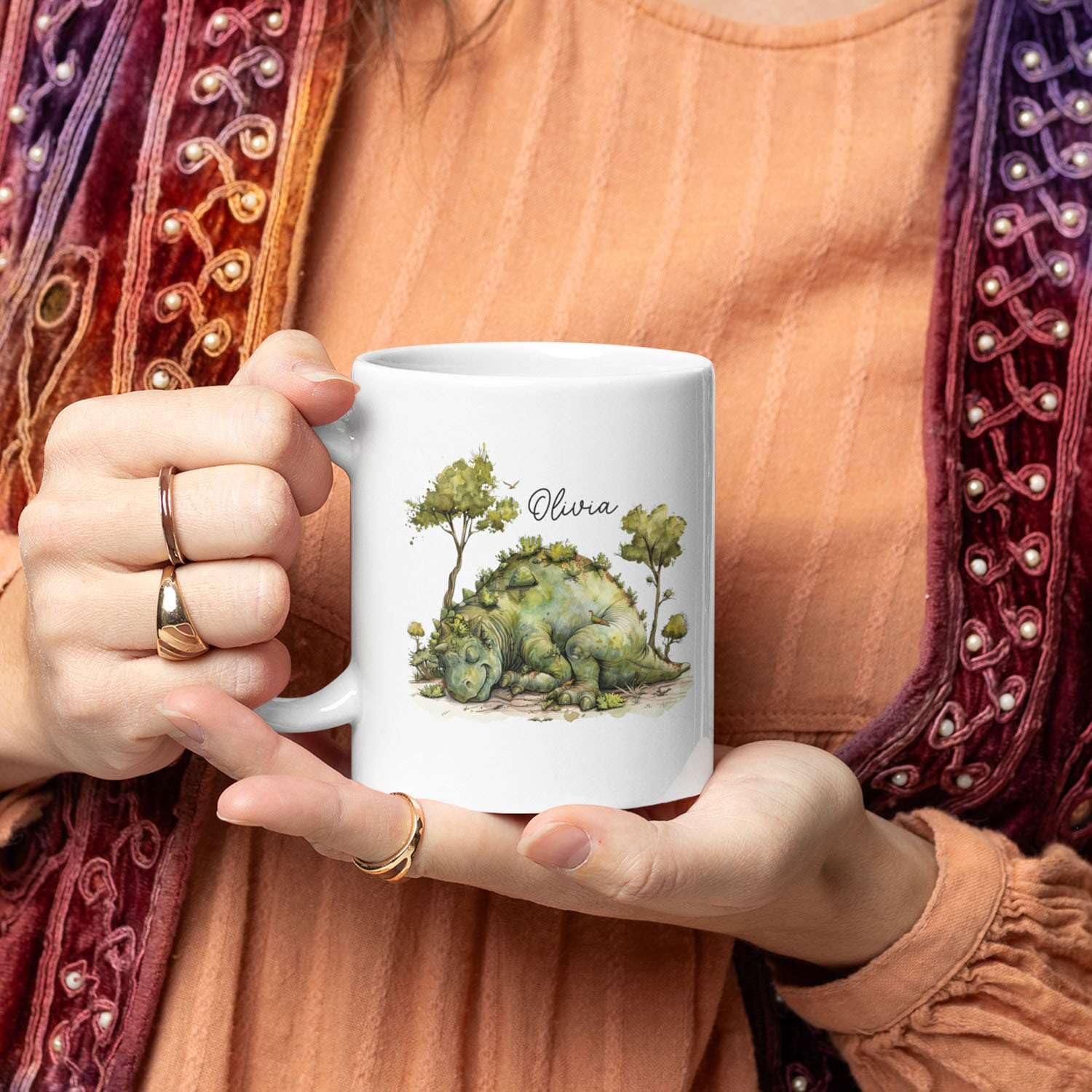 MakeThisMine Kids Dinosaur Mugs & Coaster Set Customize Name