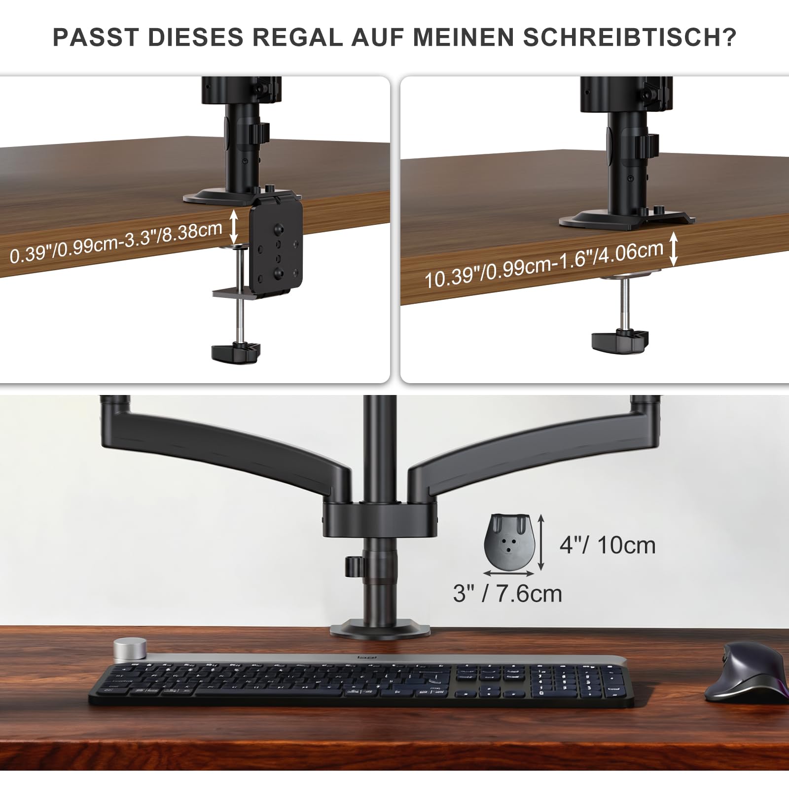 WALI Monitorhalterung 3 Monitore,Triple Tischhalterung mit Gasfederarmen für Bildschirme bis 32 Zoll, Bildschirmhalterung 3 Monitore VESA 75x75/100x100mm (GSDM003),Schwarz