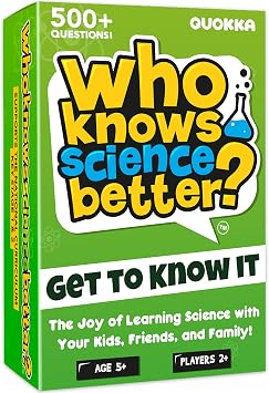 QUOKKA Board Games for Kids 8-12 Family Games for Kids and Adults Science Trivia Cards for Family Game Night Who Knows Science Better 500+ Questions Fun Card Game for Families and Teens