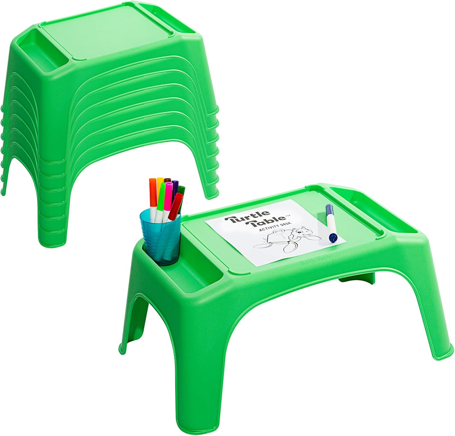 LAPGEAR Turtle Table Kids Activity Lap Desk Tray with Storage Wells for Snacks, Play, Classroom and Sensory Toys - Green - Pack of 8 - Style No. 20001