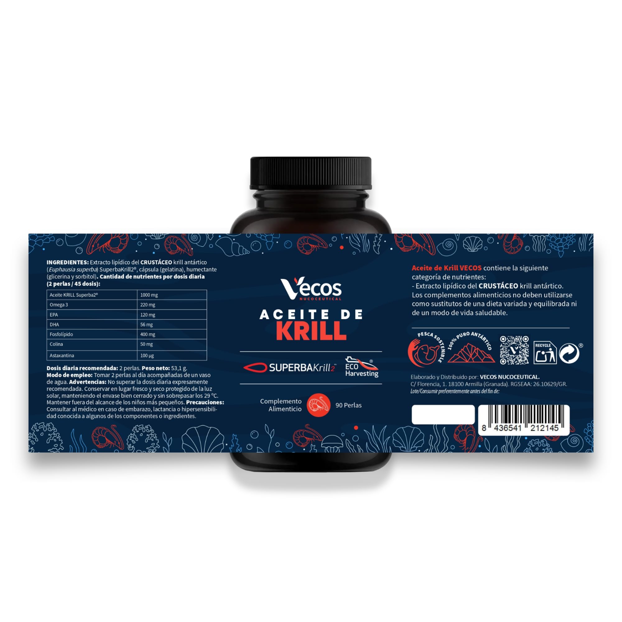 Aceite de Krill Antártico 1000mg SuperbaKrill | Omega 3 (DHA y EPA), Astaxantina Natural y Fosfolípidos Marinos, Alternativa al Aceite de Pescado