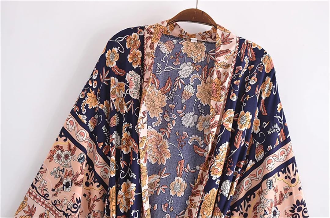Abito bohémien con stampa floreale e maniche a pipistrello, kimono da donna, scollo a V, abito estivo per bikini