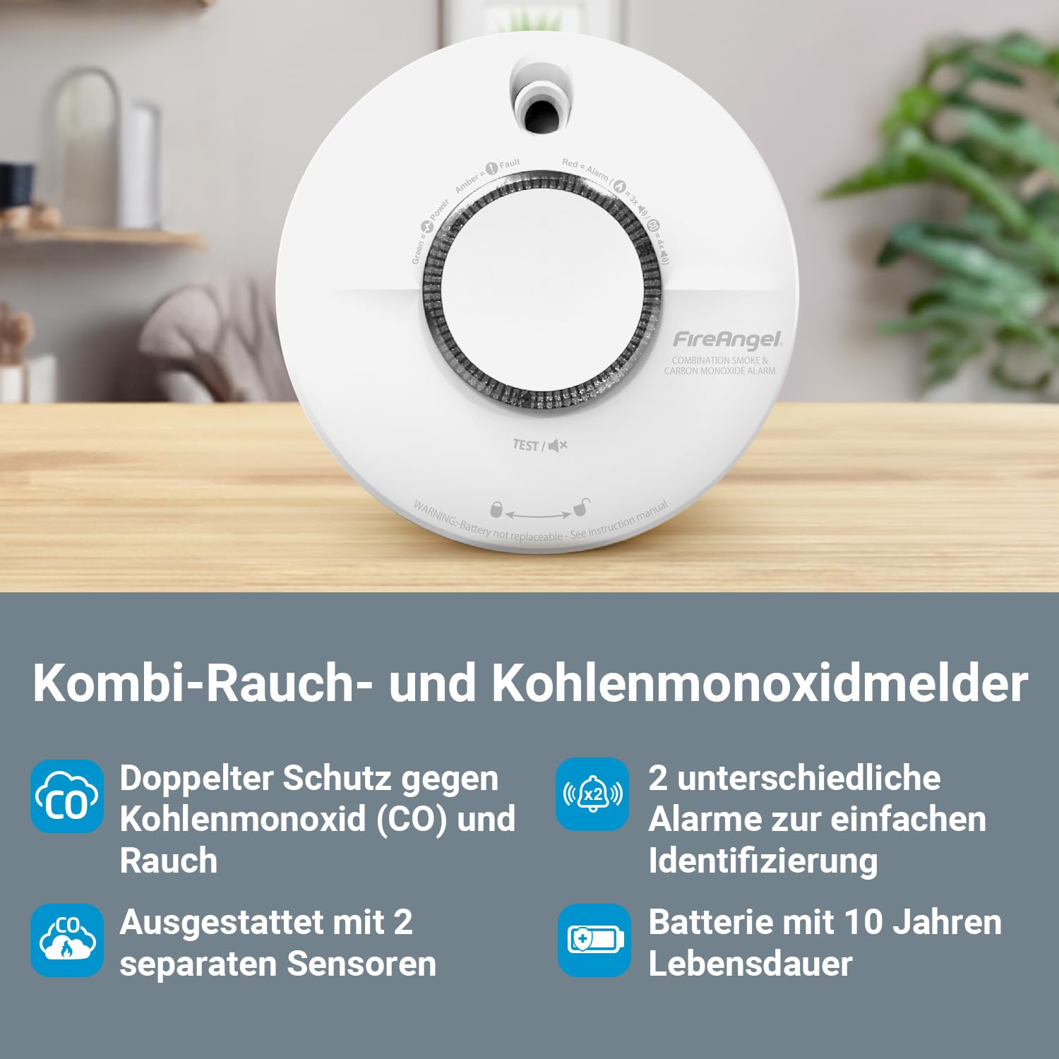 FireAngel SCB10-INT Kombinierter Rauch und Kohlenmonoxid Melder