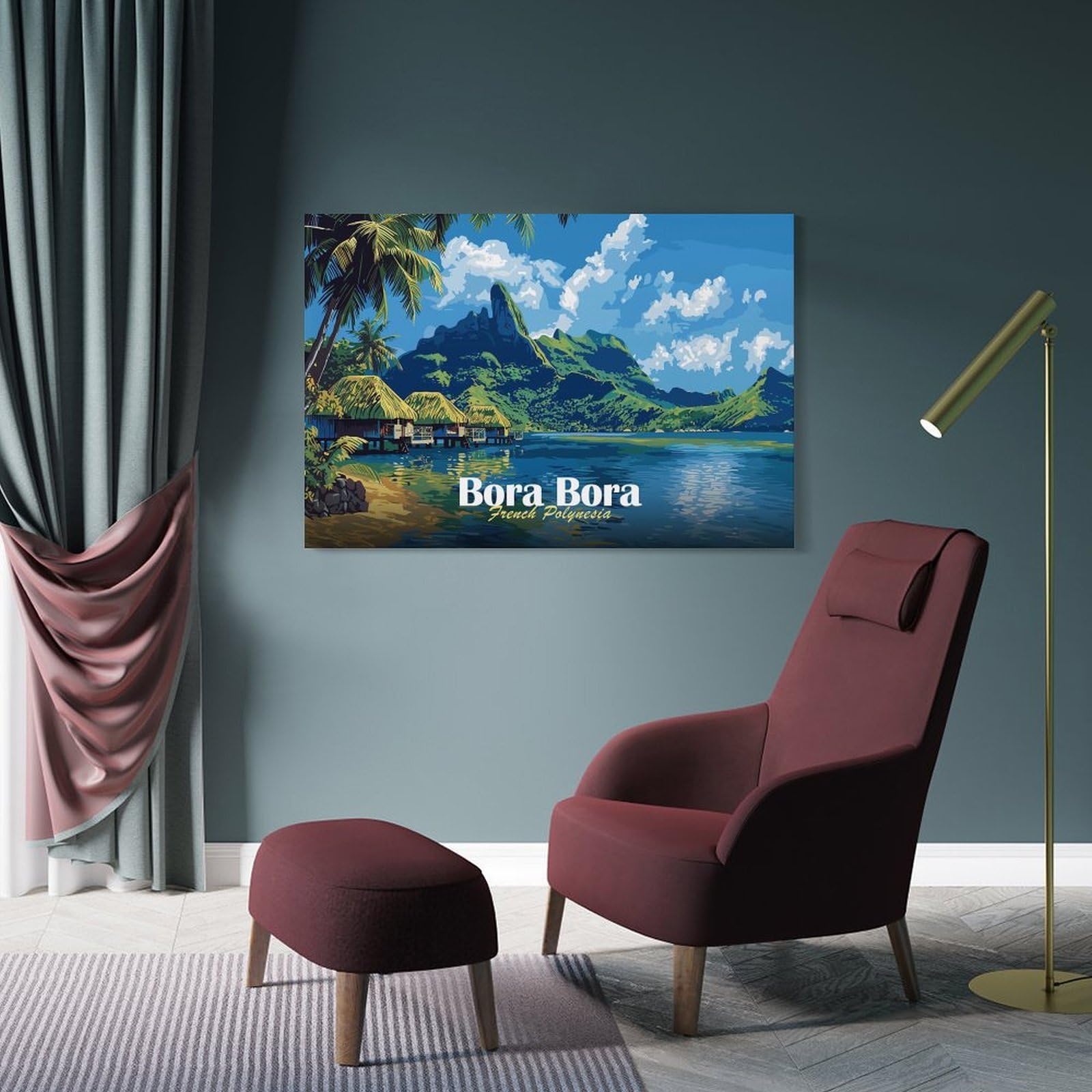 Junmoney Bora Bora Island Landscape Canvas Wall Art, 24x36inch(60x90cm), for Wall Displays, Bedrooms Or Room Updates, Ideal for Building A Coordinated Art Wall