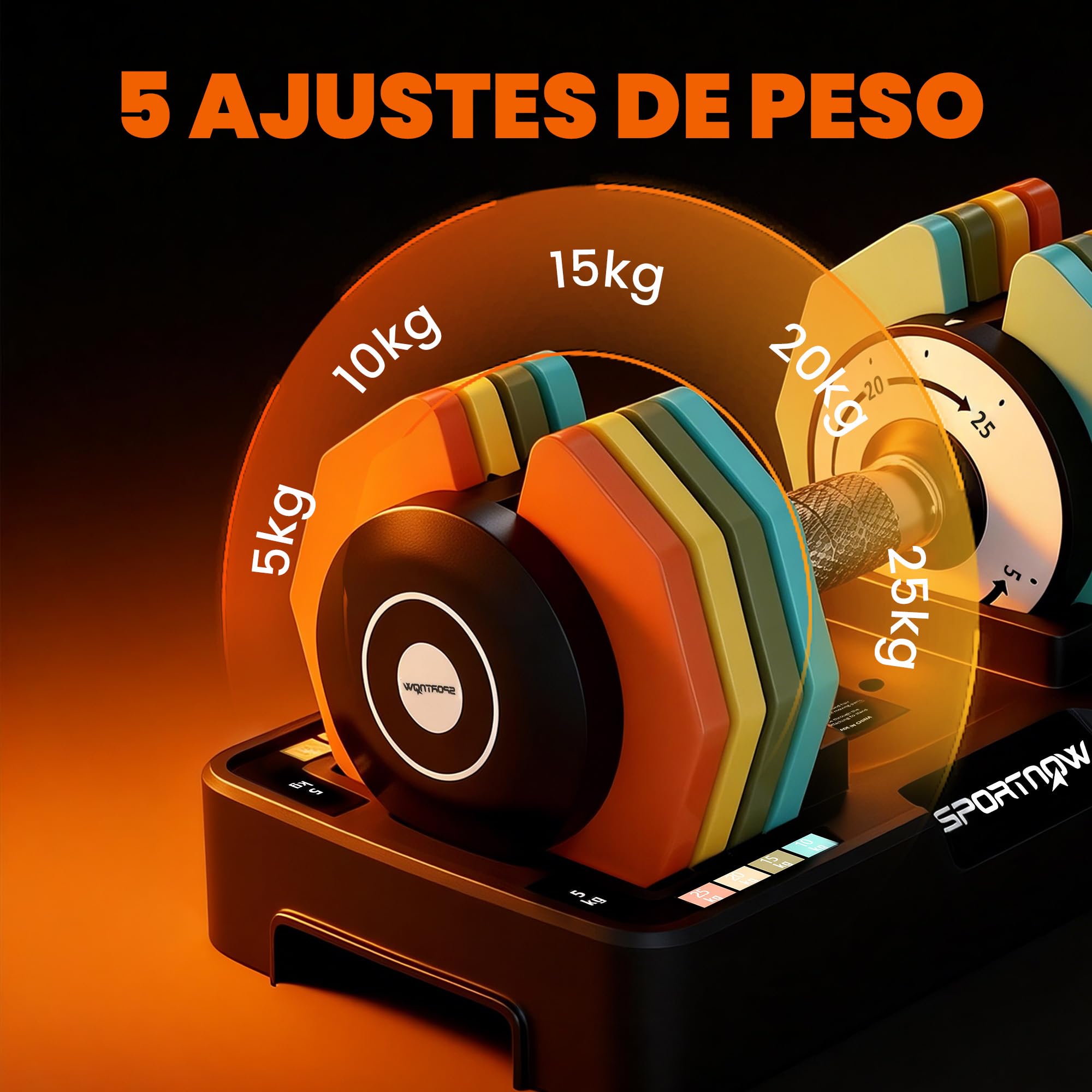 SPORTNOW Mancuerna Ajustable Octogonal 5 en 1 Ajuste Rápido 5-25 kg | Pesas y Mancuernas, Base de Almacenamiento, Mango Antideslizante, Equipo de Entrenamiento para Gimnasio en Casa