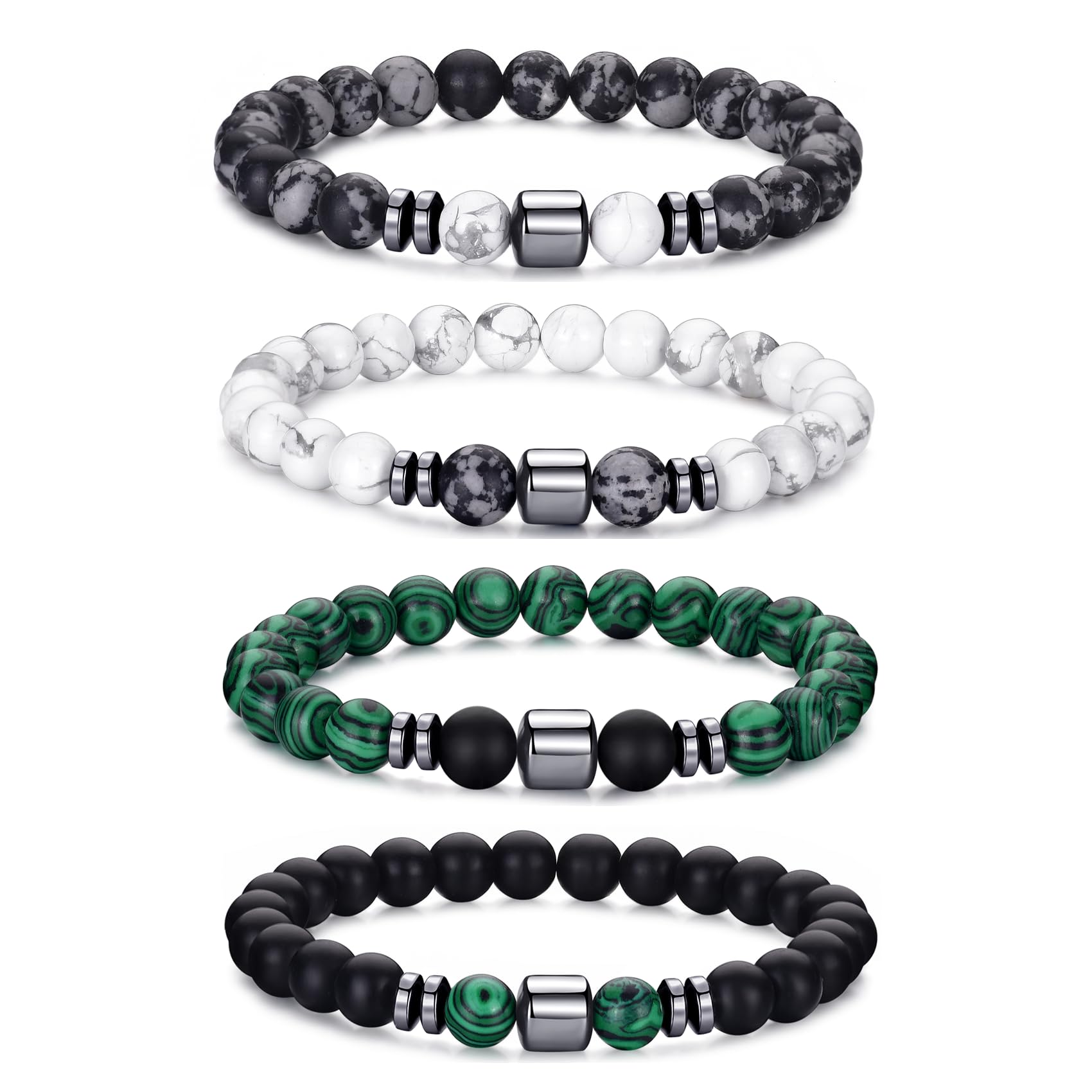 RANKEEF Mens Beaded Bracelets Set 8MM Tiger Eye Lava Stone Stretch Natural Stone Men's Bead Bracelet Mens Bracelet