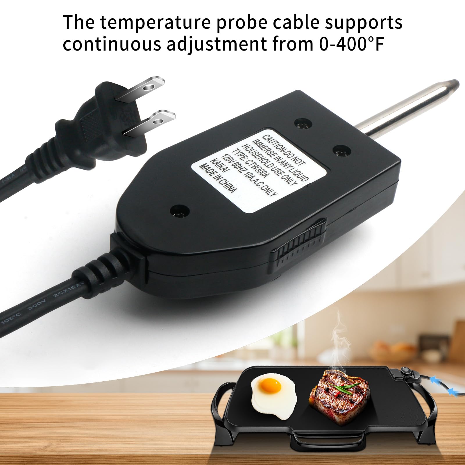 06900 - Cable de termostato de control de temperatura para sartenes eléctricas Presto, parrillas de 1 y 3/8 pulgadas, espaciado entre terminales, control de sonda de calor eléctrico 125V10A