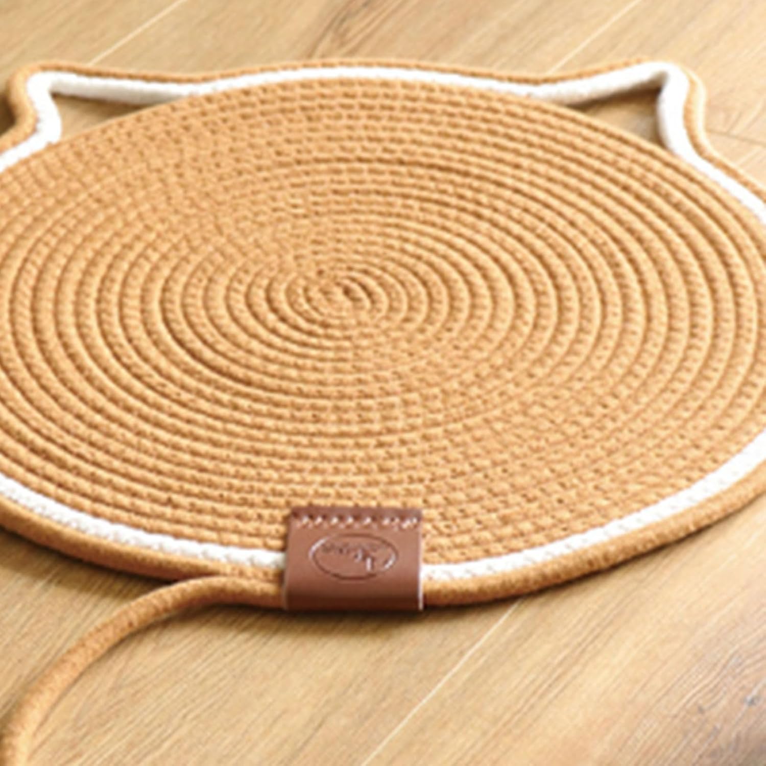 review Hand Woven Cotton Thread Cat Mat - Cartoon Cat Shape, Scratch Proof Cat Scratcher Pad with, Comfortable Sleeping Mat (Coffee)