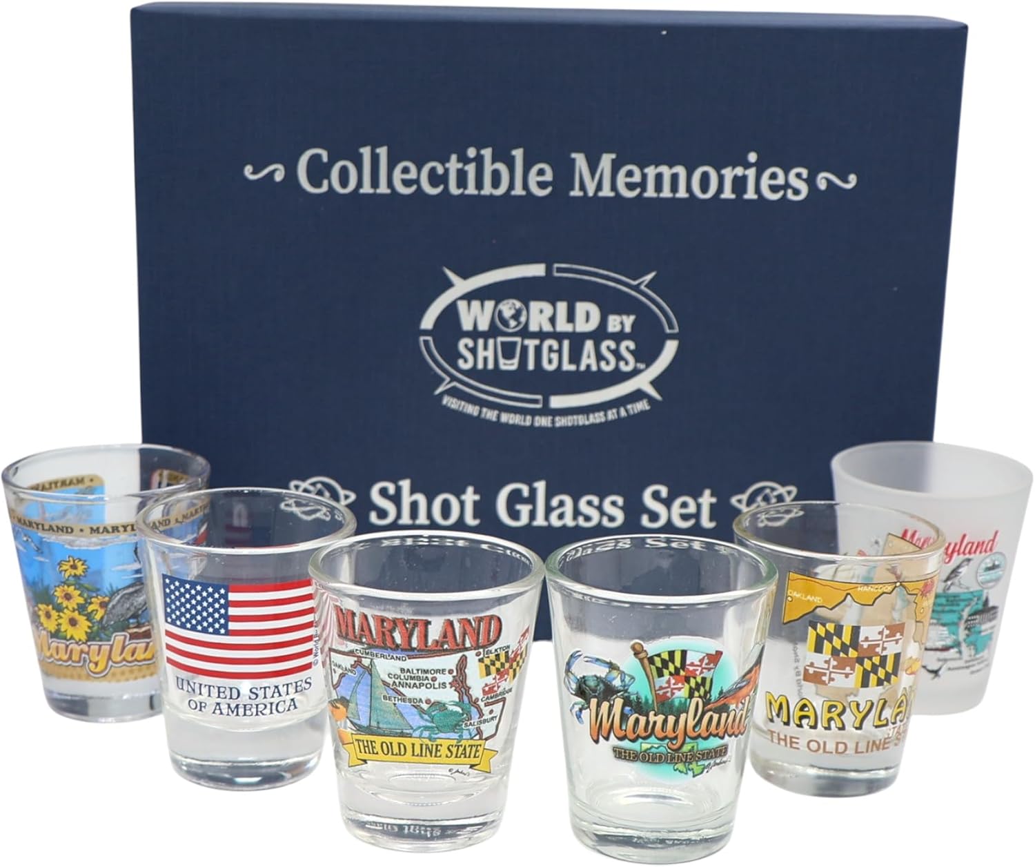 World By Shotglass Maryland United States USA Souvenir Boxed Shot Glass Set (Set of 6)