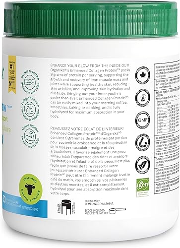 Miniatura 13 de Organika Polvo de péptidos de colágeno hidrolizados mejorados: polvo de colágeno sin sabor de fácil absorción para piel, cabello, uñas