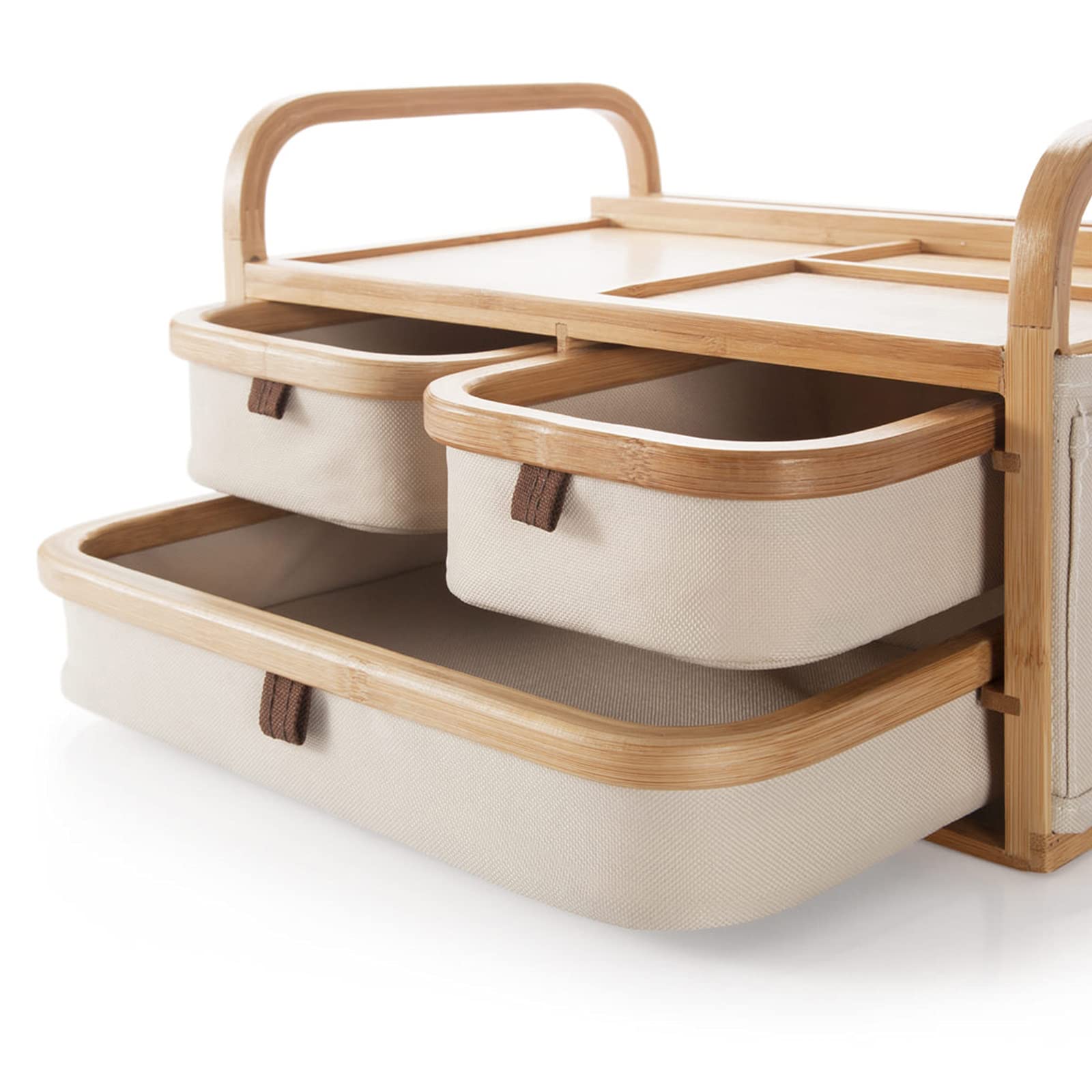 Cassetto di bambù Organizzatore Trucchi,Multi-Funzione Legno Organizzatore Cosmetico,Grande capacità Porta Trucchi Organizer per La Cura della Pelle Vanity Bagno-B 35x23x20.5cm(14x9x8inch)