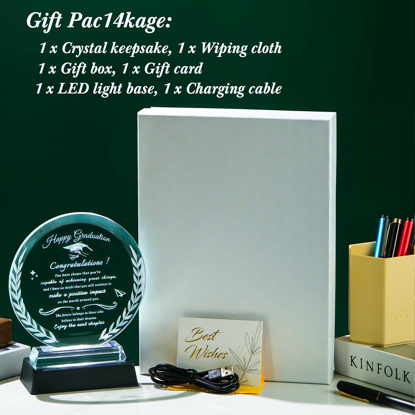Abschluss-Geschenk für Sie und Ihn, Kristall-Abschluss-Plakette mit LED-Sockel, tolles Geschenk zum Abschluss, Master-Abschluss, 2025, Abschlussgeschenk für Hochschule, Senioren