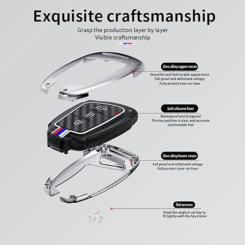 Miniatura 4 de Funda de fibra de carbono para llavero Hyundai con llavero compatible con Hyundai Genesis Santa Fe Equus Azera Smart Key Shell Accesorios (para