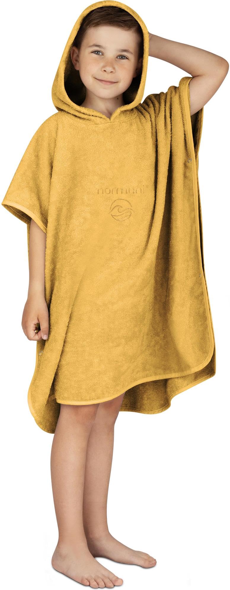 normani Kinder-Badeponcho Strandponcho - Handtuch-Poncho aus 100% natürlicher Bio-Baumwolle Handtuch Cape Badetuch mit Kapuze für Jungen und Mädchen 2-13 Jahre Gelb 75 x 75 cm