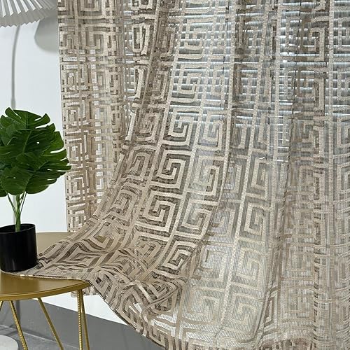 Miniatura 9 de MYRU Cortinas traslúcidas negras y doradas para sala de estar, cortinas de tul de lujo jacquard (dorado, 2 paneles de 39 x 84 pulgadas)