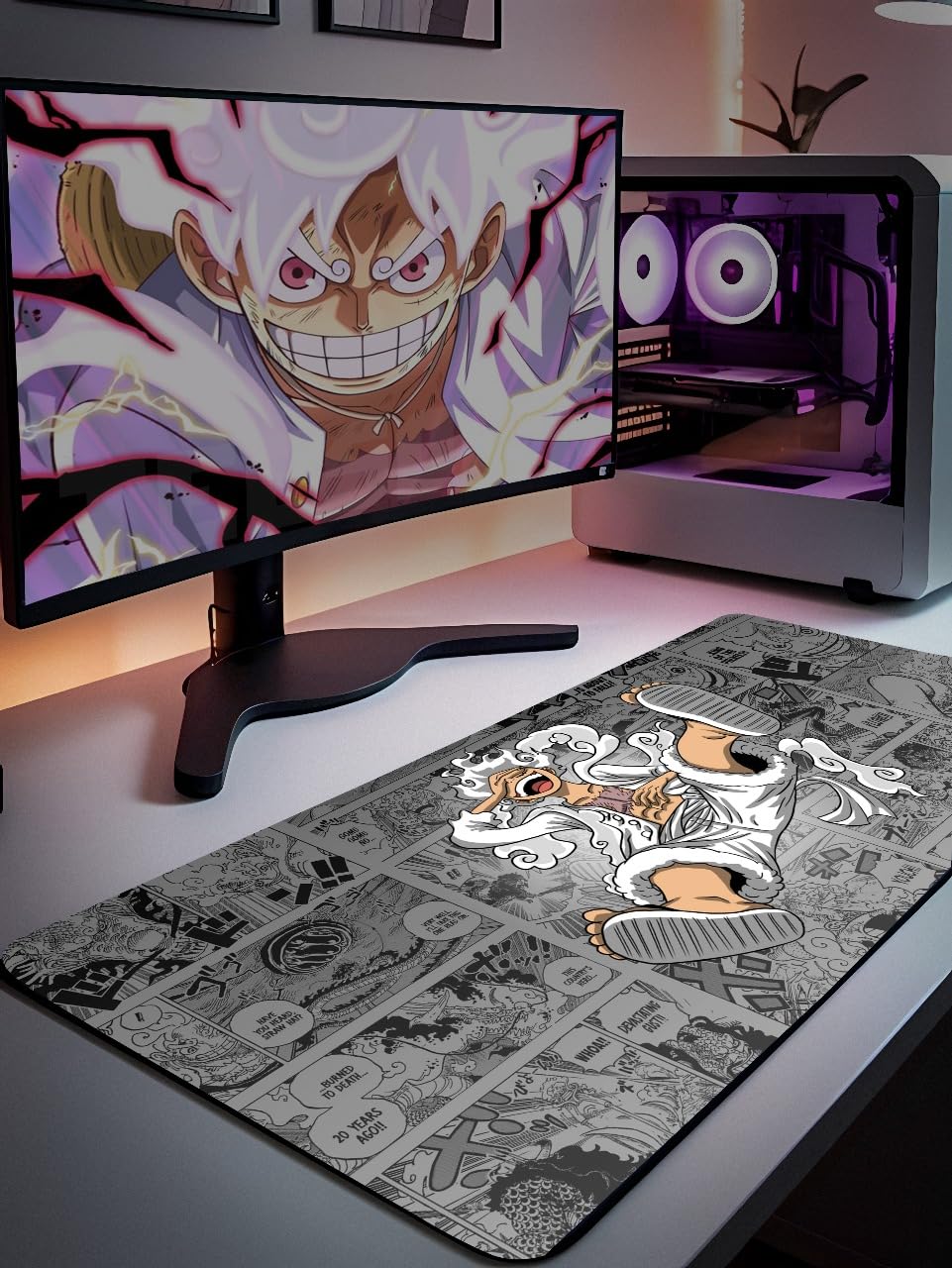 TEESOWN One Piece Monkey D. Luffy Anime Mouse Pad for Laptop Desktop PC Gaming Desk Mat Rubber Base Desk Pad (L)
