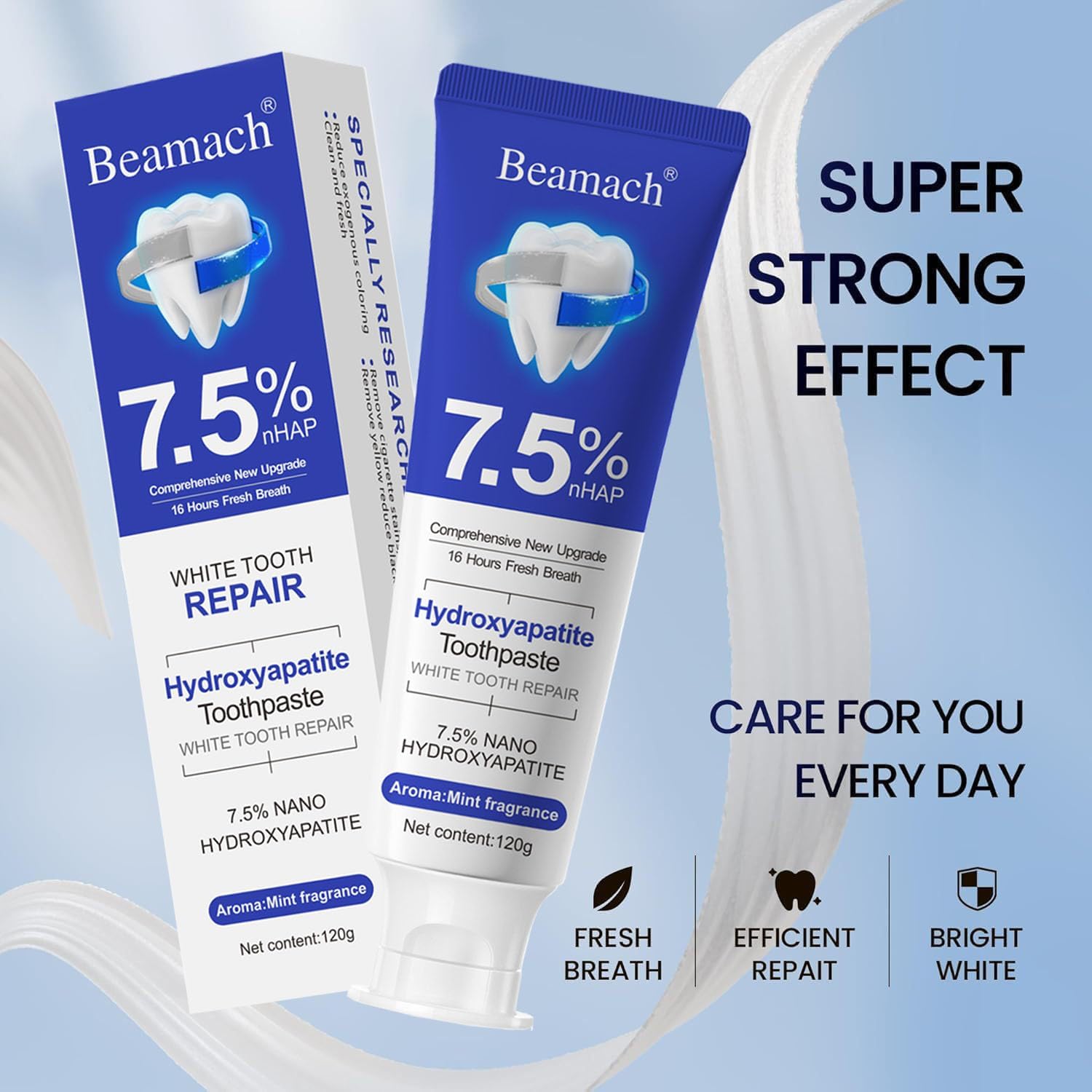 Beamach Hydroxyapatite Toothpaste, Nano 7.5% Hydroxyapatite Toothpaste, Whitening Tooth Repair, Protects Enamel and Strengthens Teeth, Fluoride-Free, Gentle Mint, Fresh Breath - Image 3