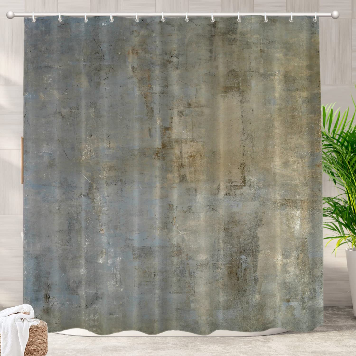 Batmerry Taupe Squares Texture Decor Shower Curtain,Grey and Beige Art Painting Bathroom Decor Polyester Fiber Plastic Rings Quick-Drying Waterproof for Bathtubs/Bathroom, 72x72 inches