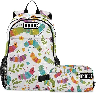 Colorful Caterpillars and Leaves Boys Backpacks With Lunchbox personalize School Bag For Boy School Backpacks For Girls With Lunch Box age 8-10 years old