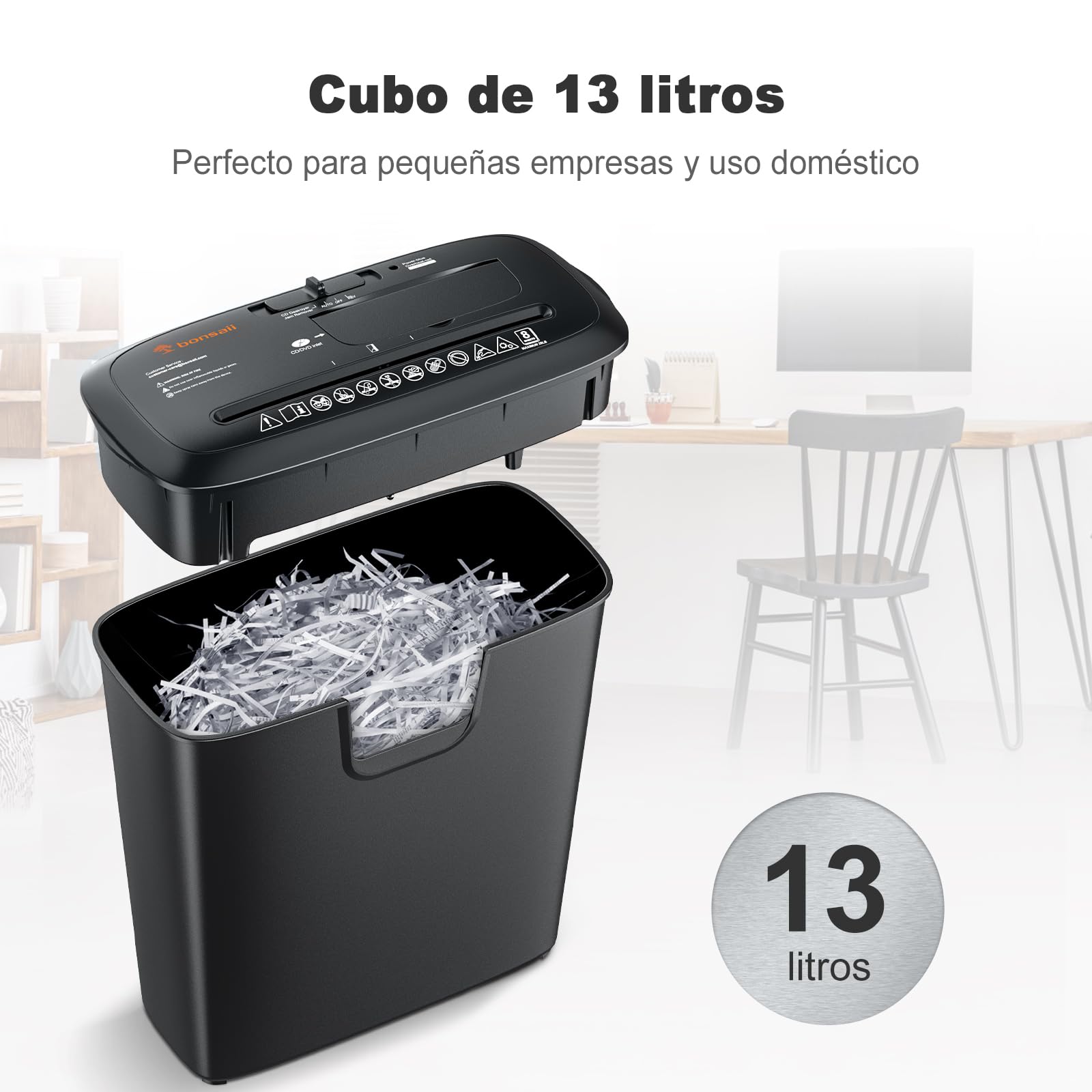 Bonsaii Trituradora de Papel Corte Recto, Destructora de 8 Hojas, S120-C | Para casa u oficina, destruye CD y tarjetas de crédito, protección térmica, papelera de 13L, fácil de vaciar