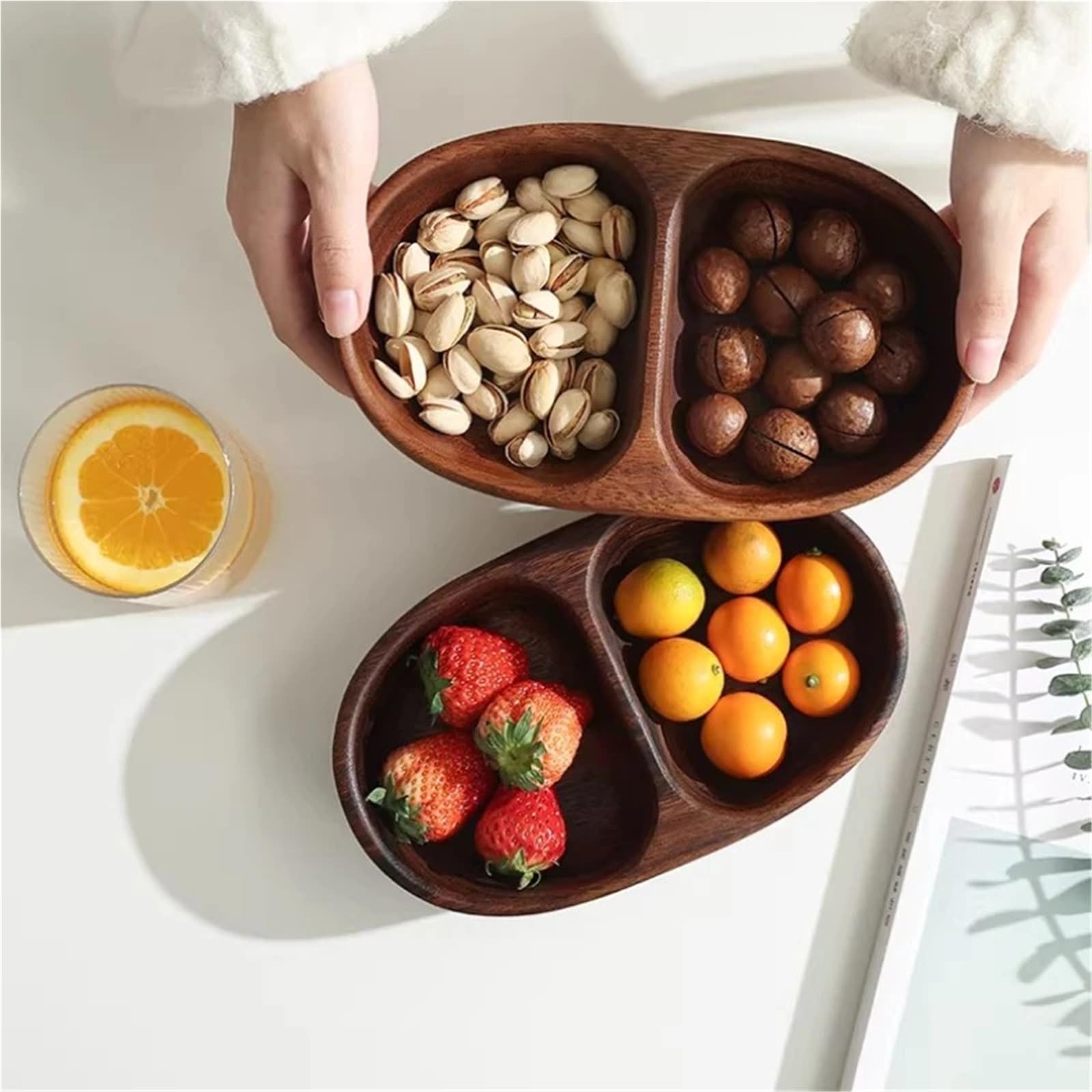 Holz-Trockenfrucht-Trenntablett, Snack-Tablett für Obst Dips Picknick | Obstteller for Zuhause, Wohnzimmer, Nussteller, Massivholz-Aufbewahrungstablett(Color1)