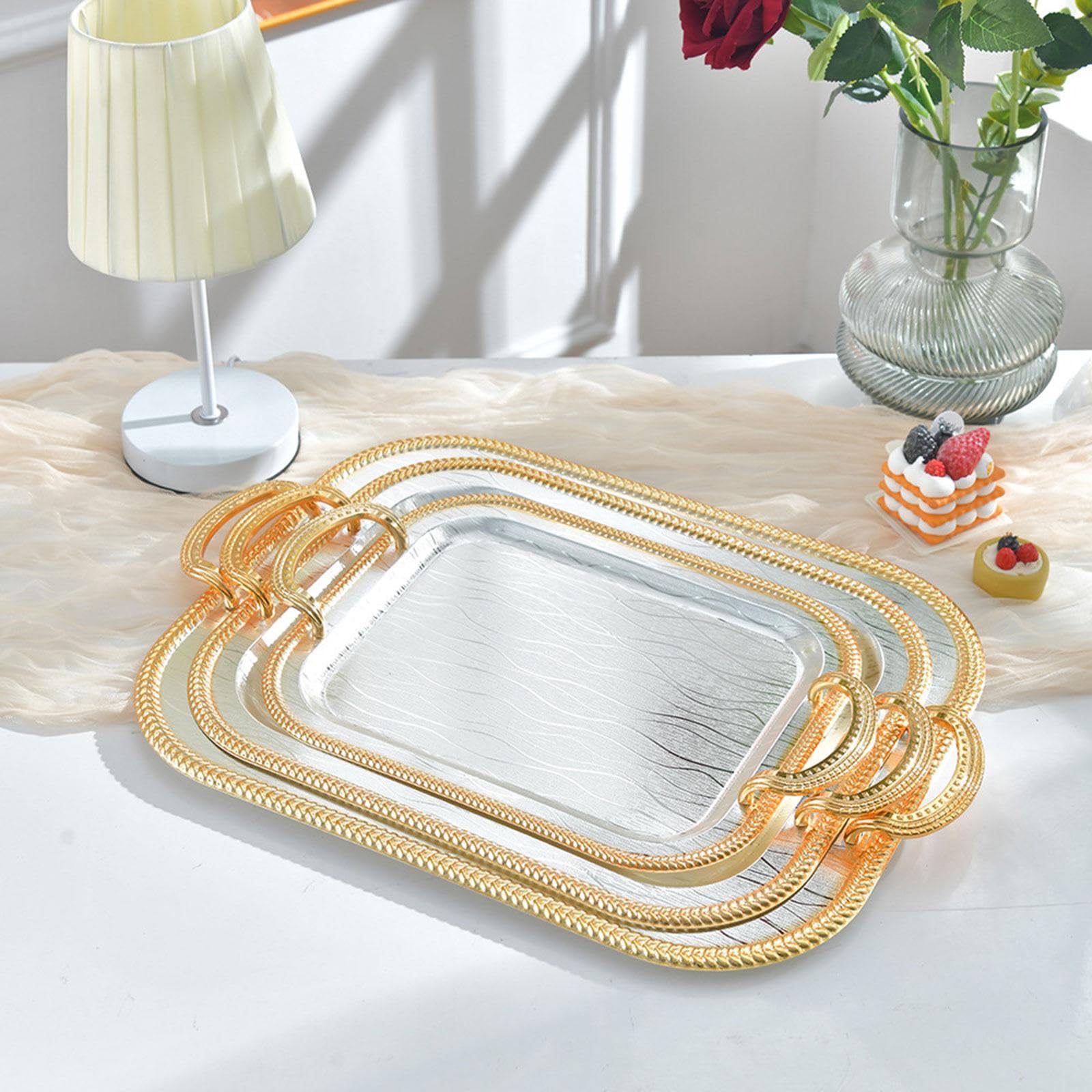 Bandeja de Servir, Soporte para Taza de Té, Hierro Forjado, Expositor de Cosméticos, Perfumes Y Maquillaje, Bandeja Decorativa para Tocador, Baño, L