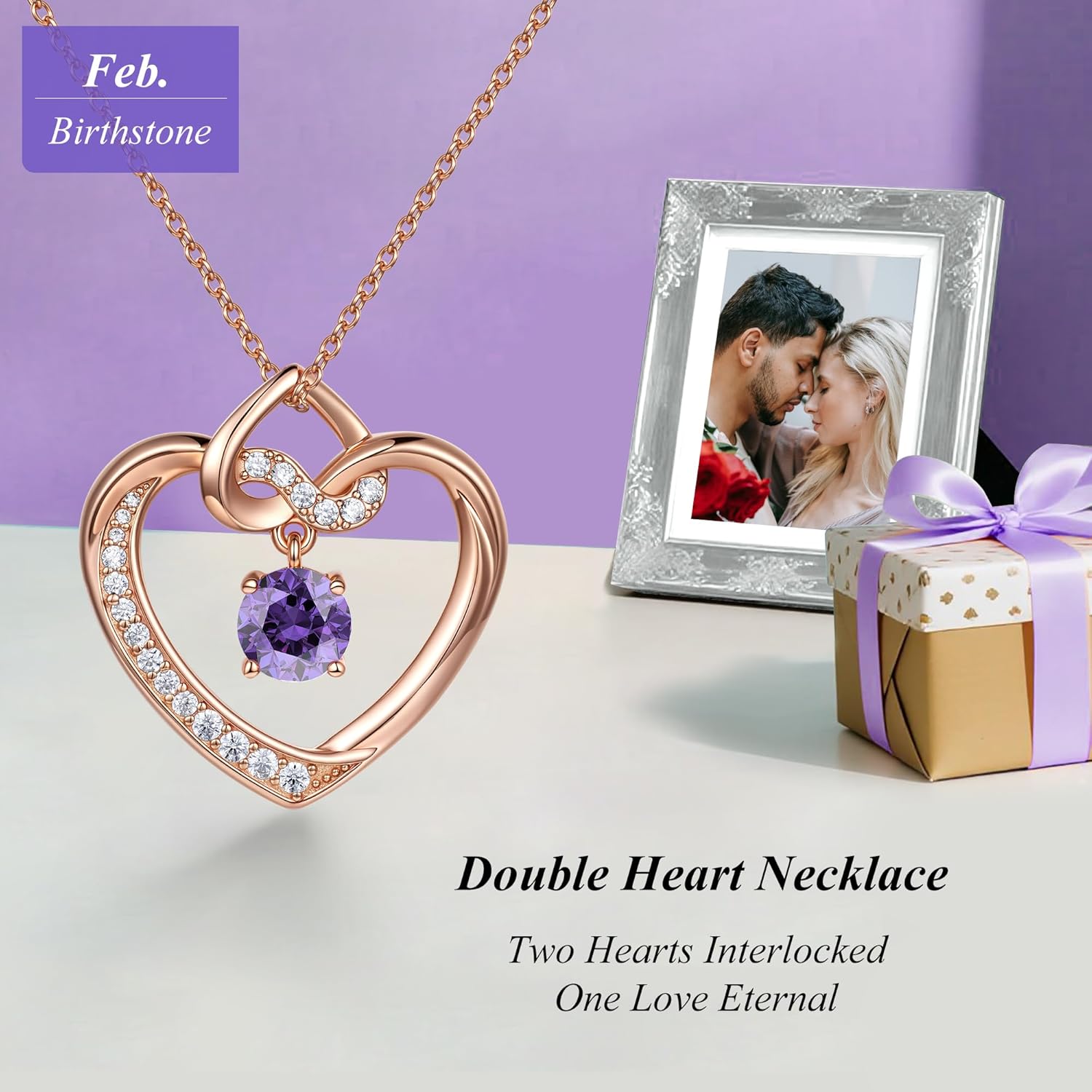 Heart Birthstone Necklaces Gifts for Women Wife, Jewelry for Women Wedding Anniversary Birthday Gifts for Wife Girlfriend Mom Christmas Valentines Gifts S925 Sterling Silver - Image 4