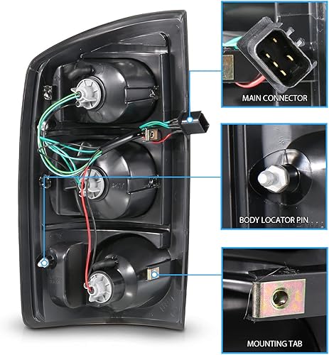 Miniatura 5 de AmeriLite Par de luces traseras de repuesto para Dodge Ram 1500 2002-2006  03-06 Ram 2500 3500 Pickup estilo europeo negro transparente - lado del