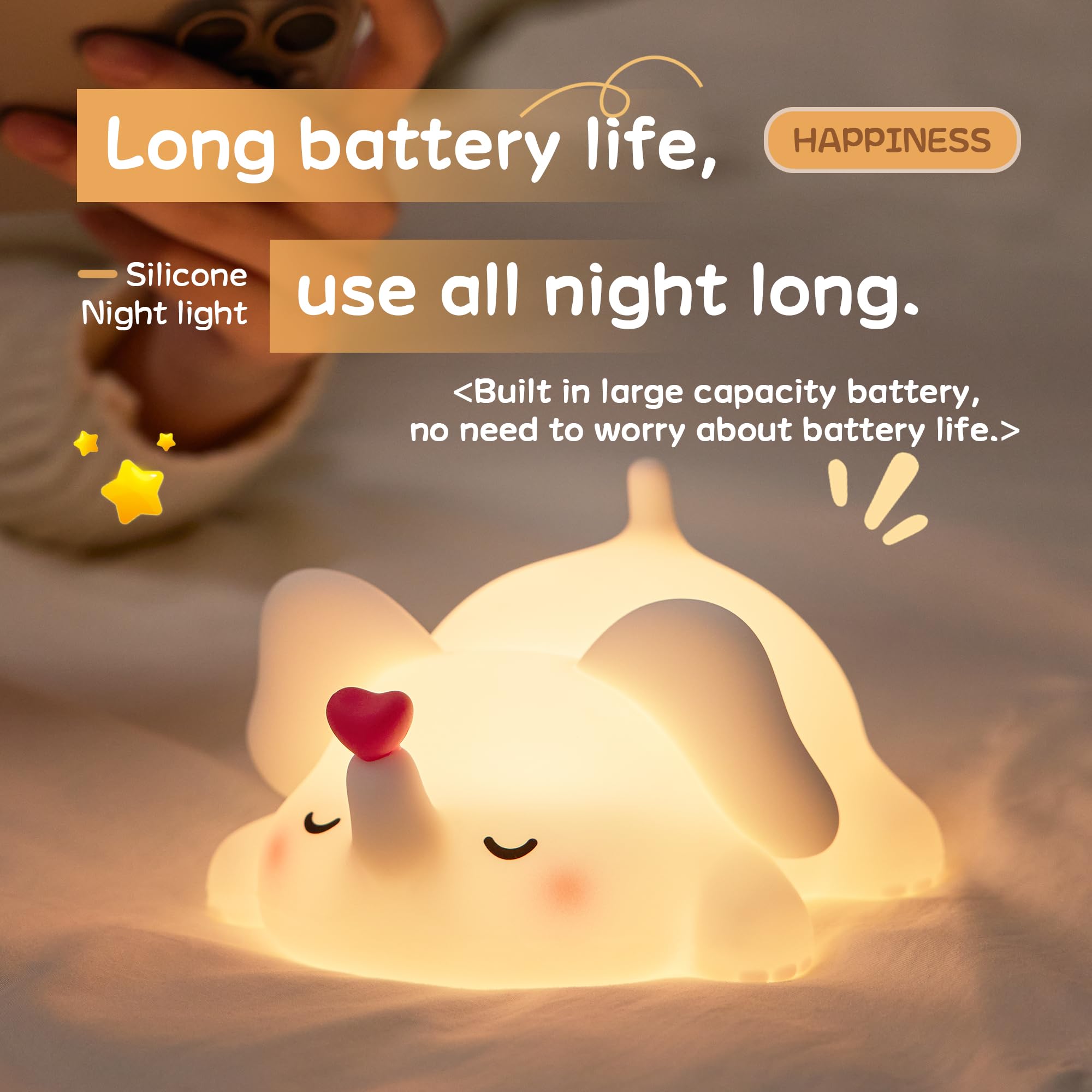 Simpatica luce notturna a forma di elefante, per bambini, a LED, a luminosità calda, per l'allattamento, 3 livelli, dimmerabile, luce notturna morbida per decorazione della stanza, lampada