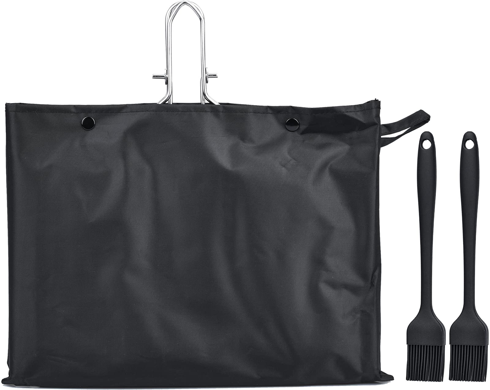 Cesta para Asar Pescado y Verduras - Bandeja de Barbacoa de Acero Inoxidable, Plegable, Portátil - Con Bolsa Oxford y 2 Cepillos de Silicona