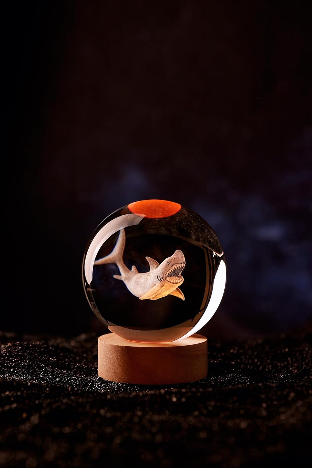 Large Shark Crystal Ball Night Light with Woodern Base, 3D Crystal Lamp 16 Color Changing with Remote Control, Laser Engraved Glass Ball Lamp, Room Decor (Shark) - Image 8