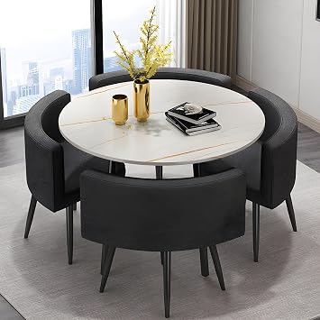 LITFAD Modern Style Dining Table - 4 Round, White - Perfect for Home, Restaurant, Cafe